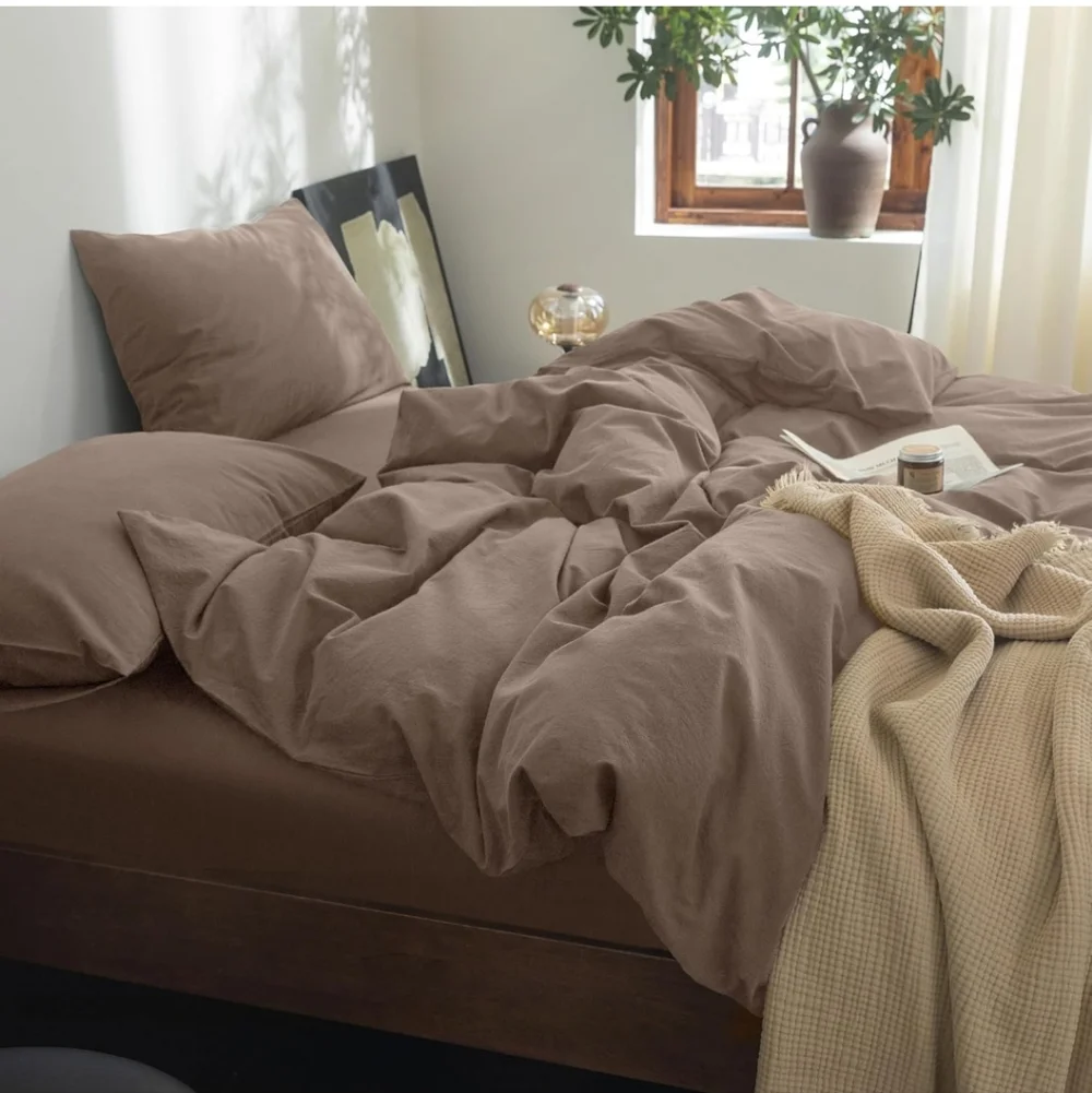 FOSSA Duvet Cover Set 100% Washed Cotton Linen Feel Super Soft Breathable Cozy Q